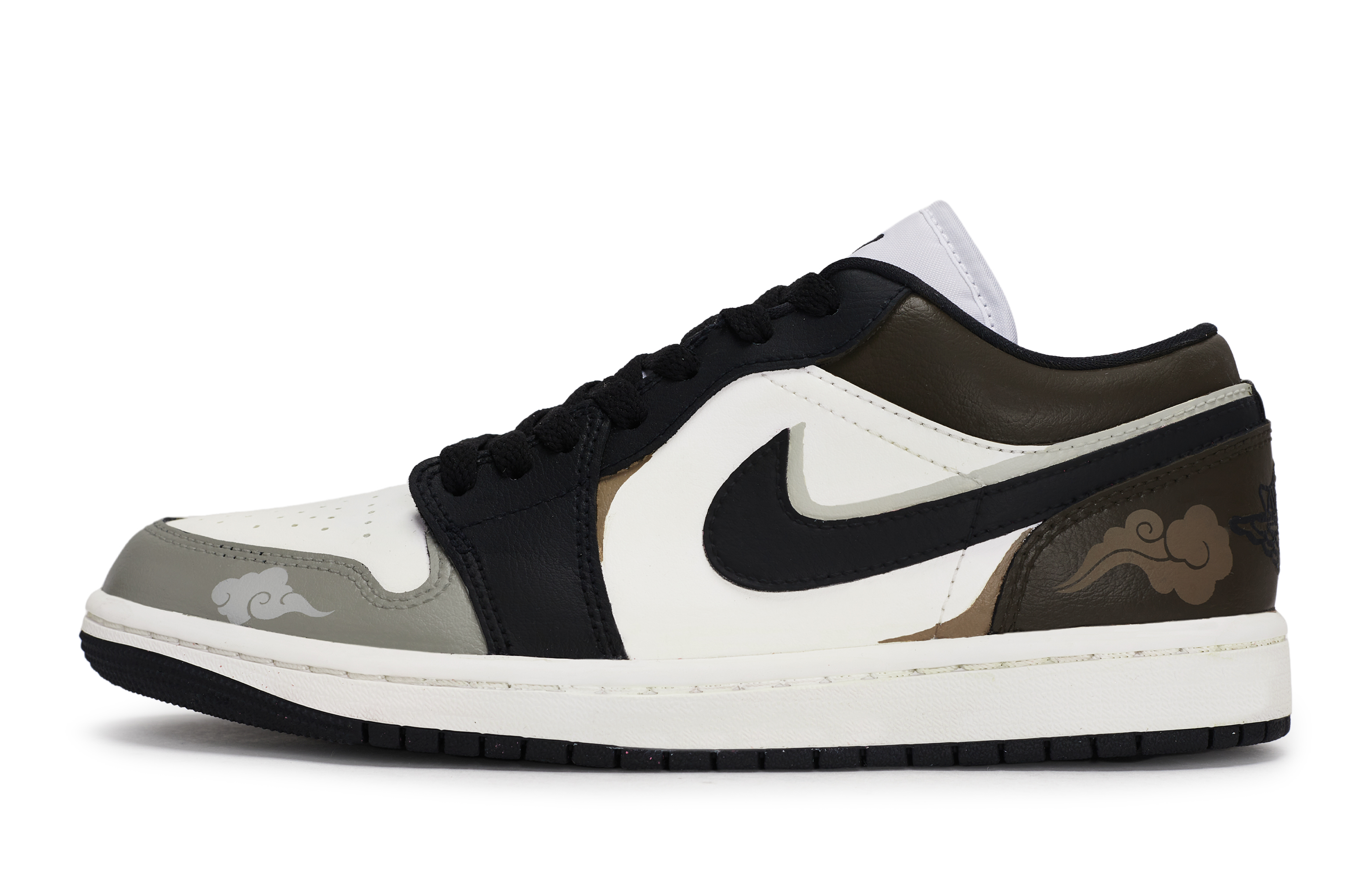 Jordan Air Jordan 1 REGO Hot Dog, A Moment In Time Low top Vintage Basketball Shoes Women’s Black White Gray Brown