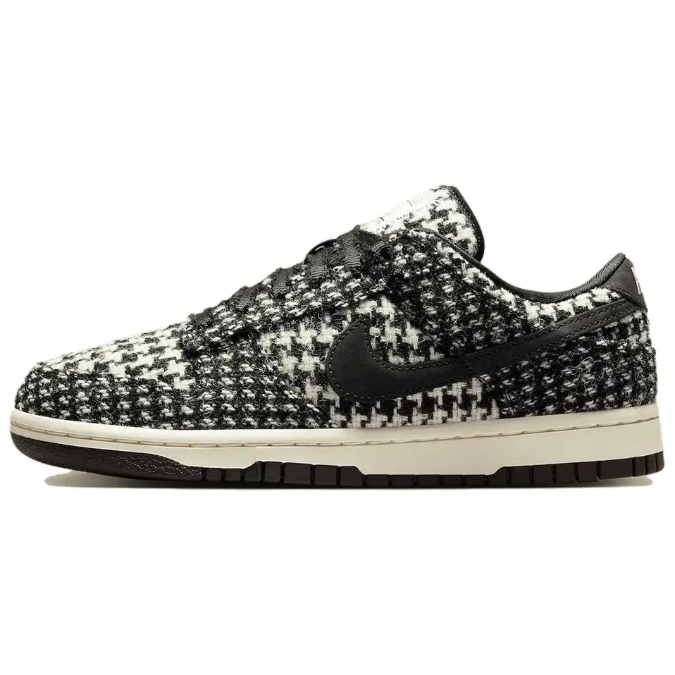 Nike x Harris Tweed Dunk Abrasion Resistant Low top Skateboard Shoes Women's Black White Asian Version