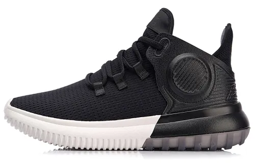 Li Ning Synthetic Leather, Textile Cushioning Slip Resistant Abrasion Resistant Lightweight Mid top Basketball Shoes