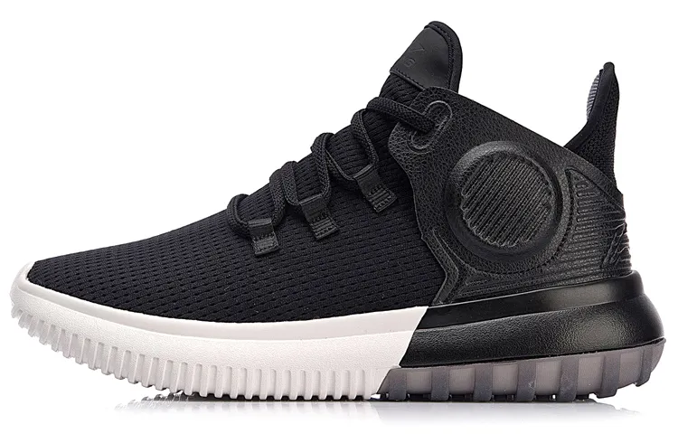Li Ning Synthetic Leather, Textile Cushioning Slip Resistant Abrasion Resistant Lightweight Mid top Basketball Shoes
