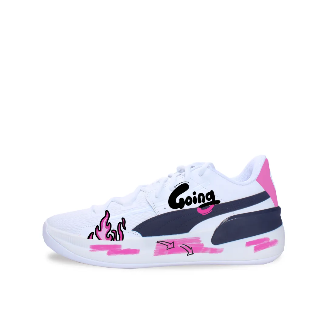 PUMA Clyde Hardwood Cushioning Breathable Support Low top Basketball Shoes Unisex White Red