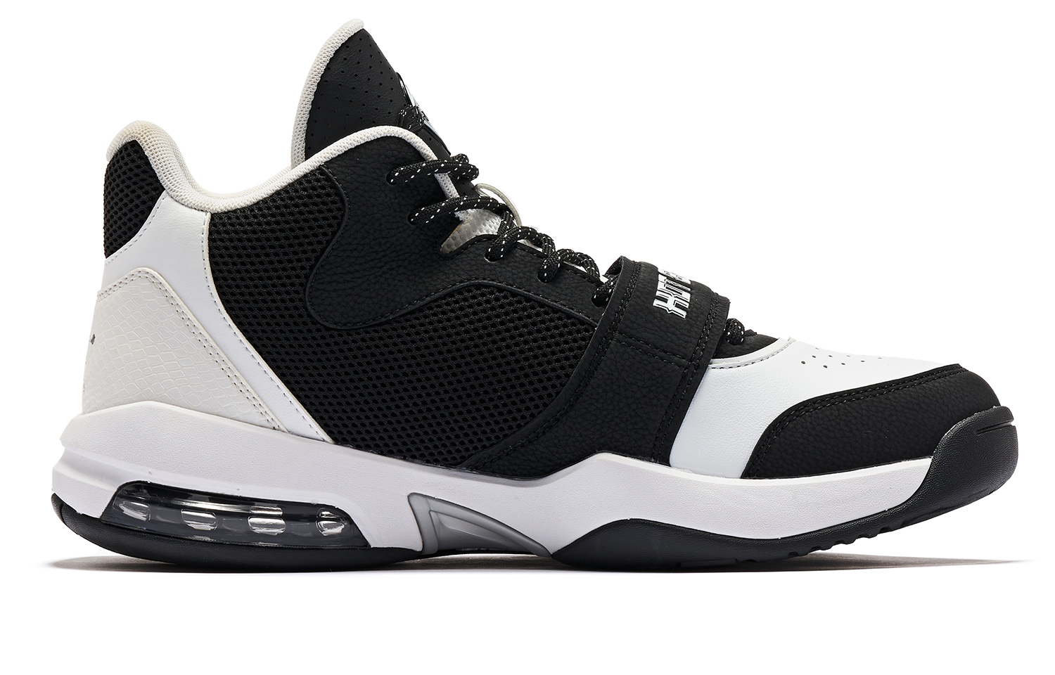 QIAODAN Cushioning Slip Resistant Abrasion Resistant Mid top Basketball Shoes Men’s Black White Gray