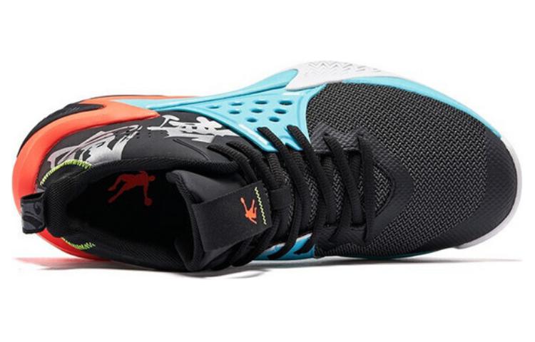 QIAODAN Support Abrasion Resistant Breathable Slip Resistant Mid top Basketball Shoes Men’s Black Blue
