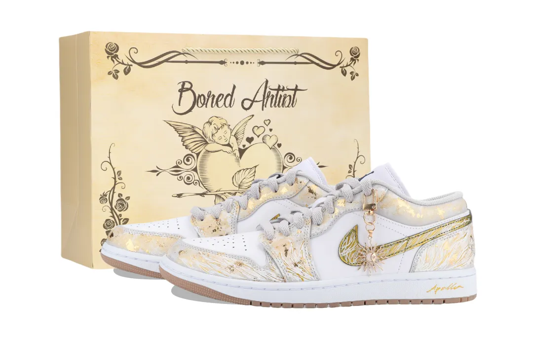 Jordan Air Jordan 1 Apollo, The Sun God Cushioning Slip Resistant Low top Vintage Basketball Shoes Unisex White Gold