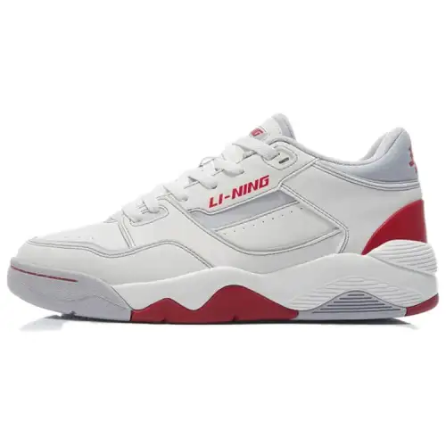 Li Ning Slip Resistant Abrasion Resistant Mid top Basketball Shoes Men's White Gray Red