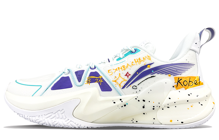 Li Ning Speed Cushioning Slip Resistant Abrasion Resistant Rebound Low top Basketball Shoes Men’s Purple Blue White