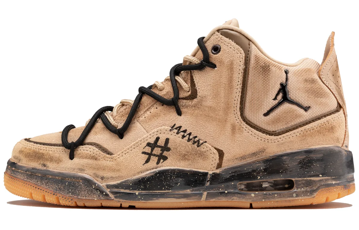 Jordan Courtside 23 Leather Abrasion Resistant Mid top Vintage Basketball Shoes Unisex Light Brown