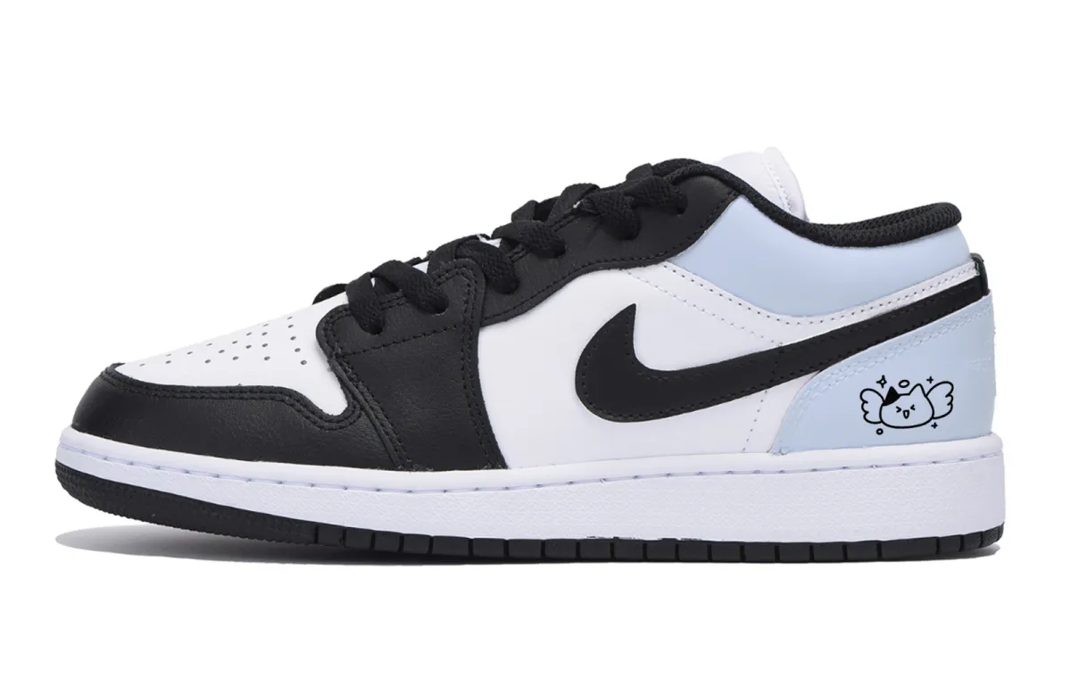 Jordan Air Jordan 1 Puppy Fragment Slip Resistant Abrasion Resistant Low top Vintage Basketball Shoes Men's Black Blue
