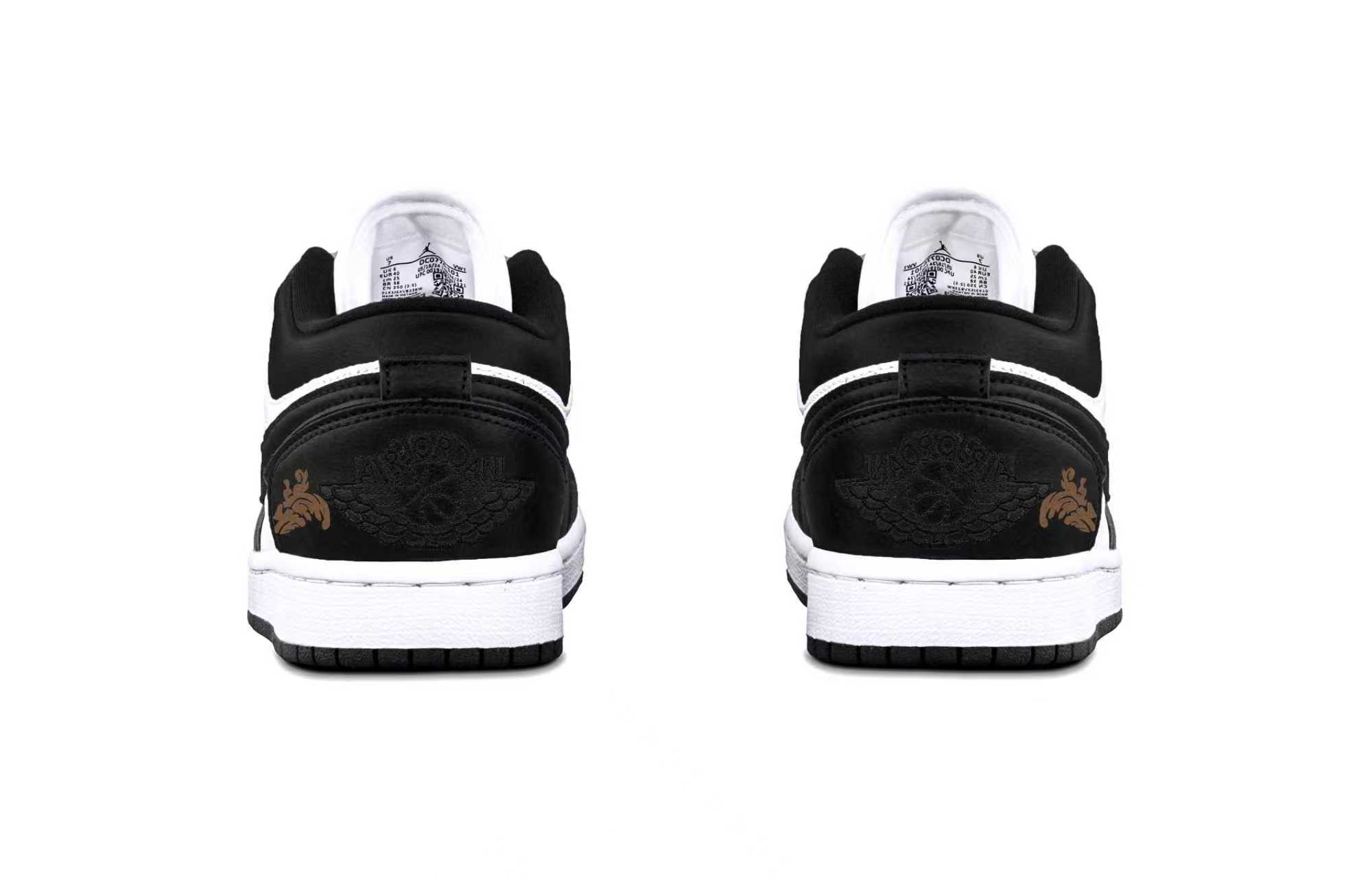 Jordan Air Jordan 1 Black AJ Leather Cushioning, Wear Resistant Low top Vintage Basketball Shoes Unisex Black, White