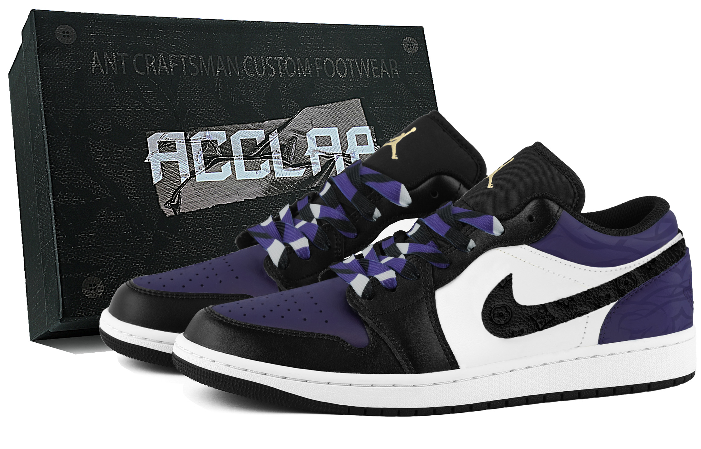 Jordan 1 Cushioning, Wear Resistant Low top Vintage Basketball Shoes Unisex Black Purple