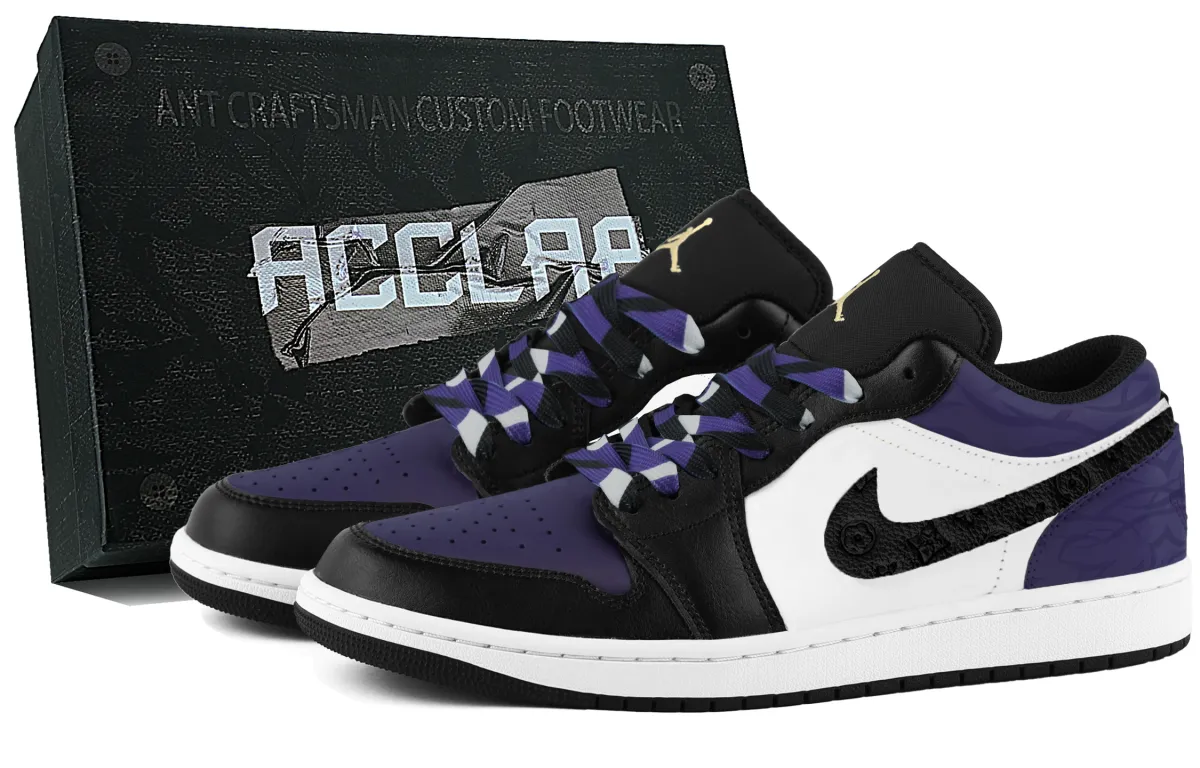Jordan 1 Cushioning Abrasion Resistant Low top Vintage Basketball Shoes Unisex Black Purple