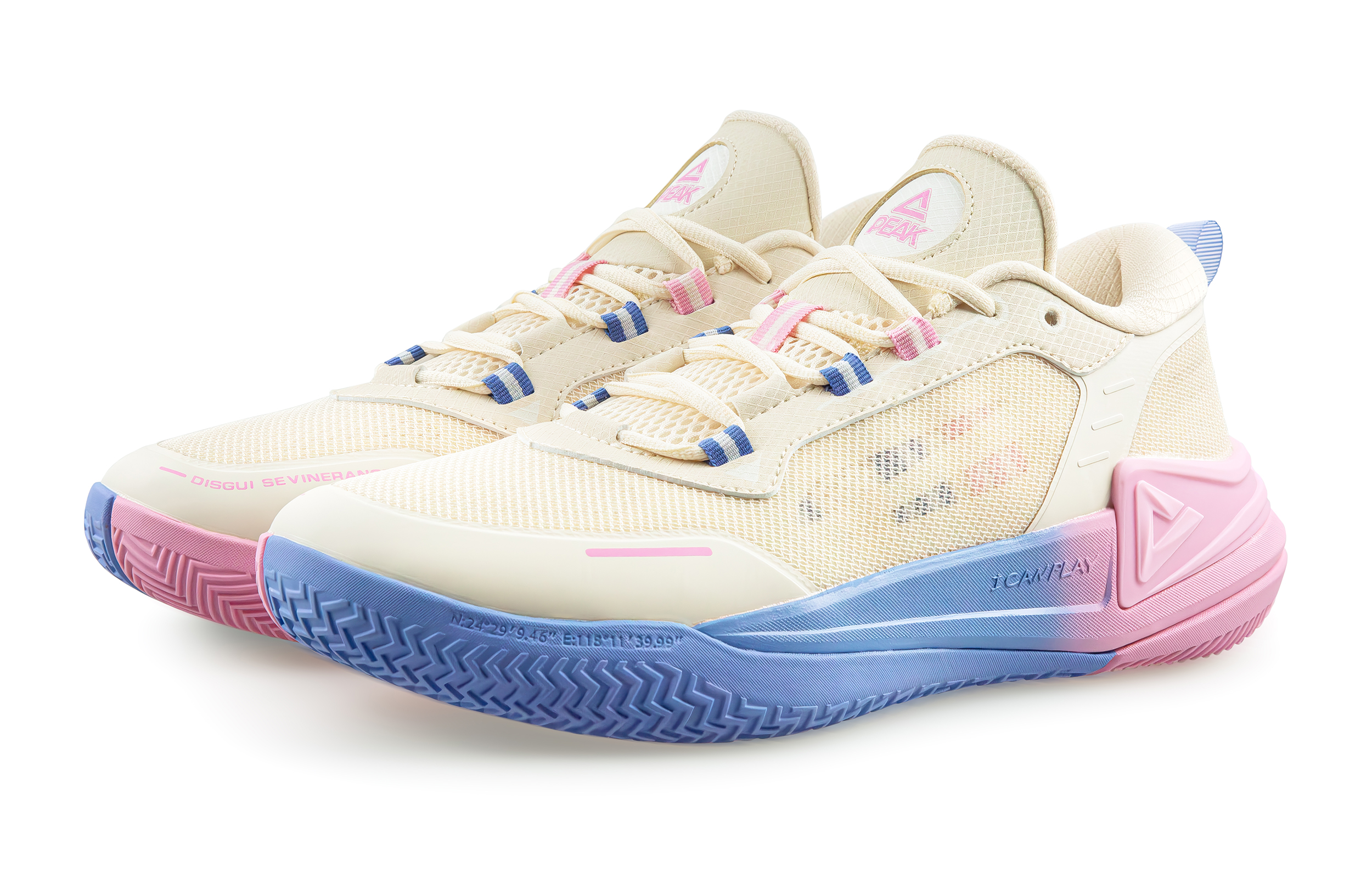 PEAK Basketball Shoes Men’s Low Top Light Khaki/Blue/Pink