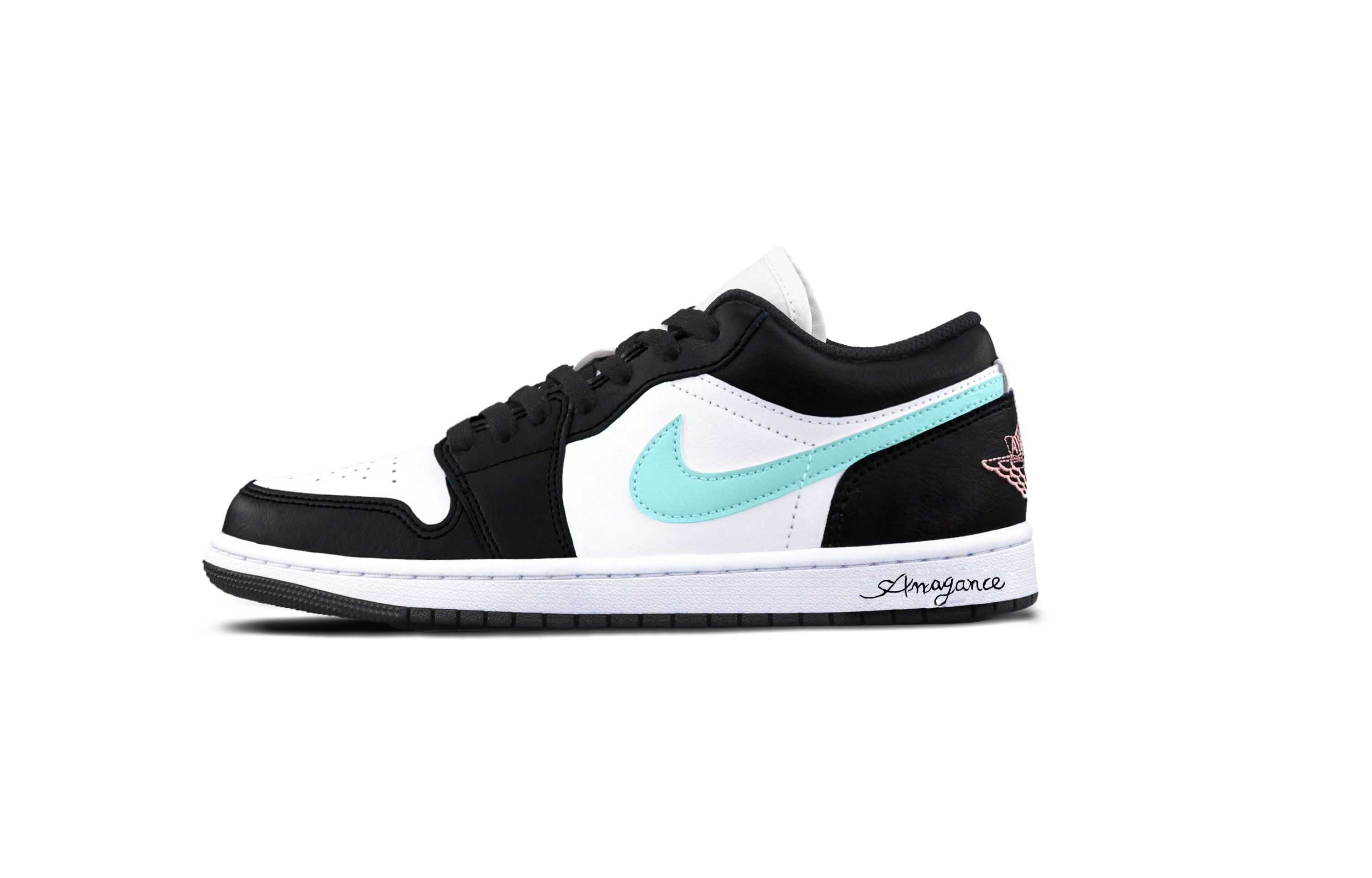 Jordan Air Jordan 1 Little Tiffany Cushioning, Wear Resistant Low top Vintage Basketball Shoes Unisex Black Green