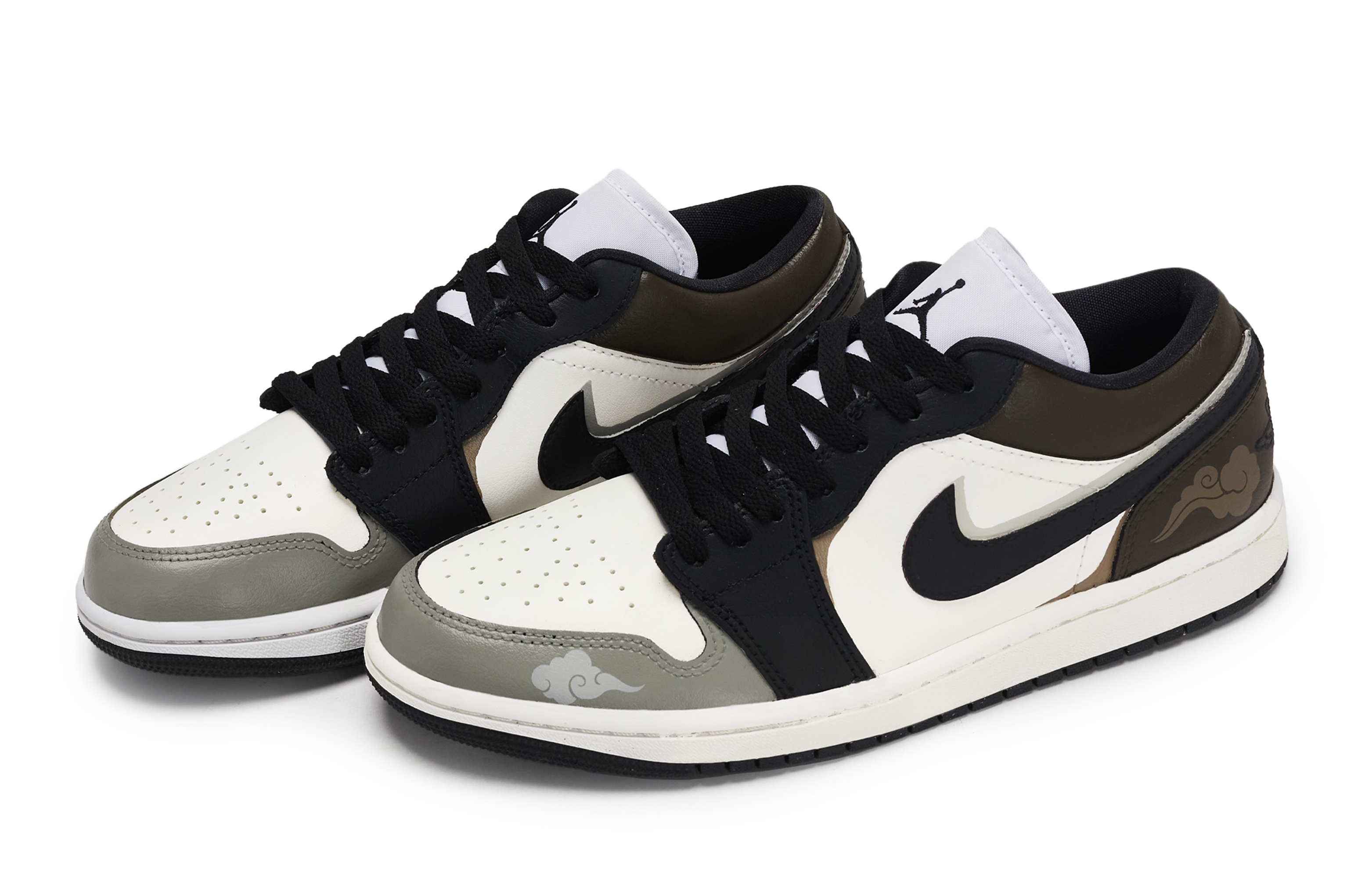 Jordan Air Jordan 1 REGO Hot Dog, A Moment In Time Low top Vintage Basketball Shoes Women’s Black White Gray Brown