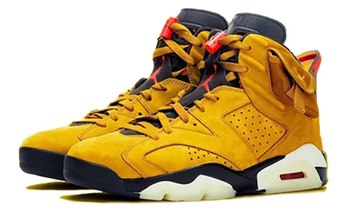 Travis Scott x Jordan Air Jordan 6 comfortable and versatile non-slip lightweight high-top retro basketball shoes men's yellow