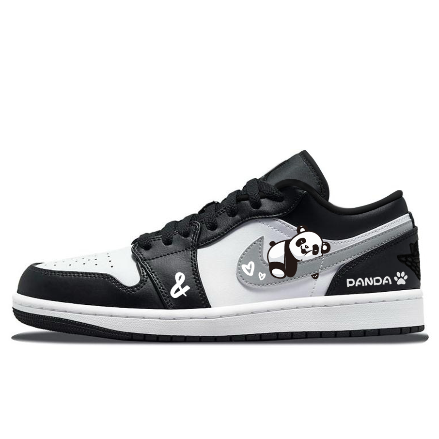 Jordan Air Jordan 1 Effortless Giant Panda 1 Abrasion Resistant Low top Vintage Basketball Shoes Unisex Black White