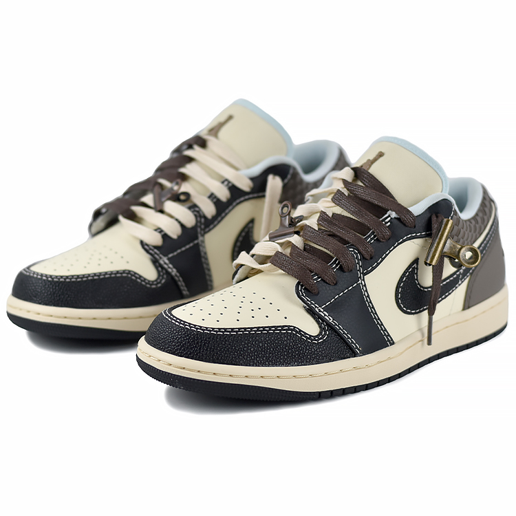 Jordan Air Jordan 1 Urban Slip Resistant Abrasion Resistant Low top Vintage Basketball Shoes Men’s Black Coffee Beige
