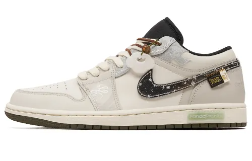Jordan Air Jordan 1 Slip Resistant Abrasion Resistant Low top Vintage Basketball Shoes Men's Brown Silver