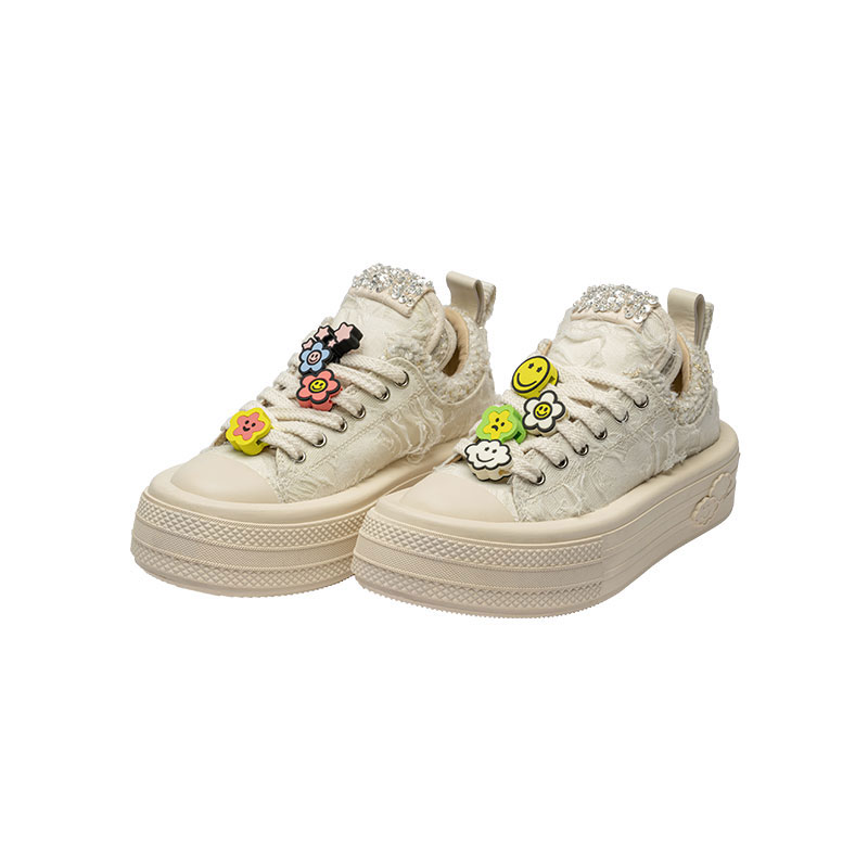 Foreshadow Double Uni Sneaker Platform Low top Canvas Shoes Women's White