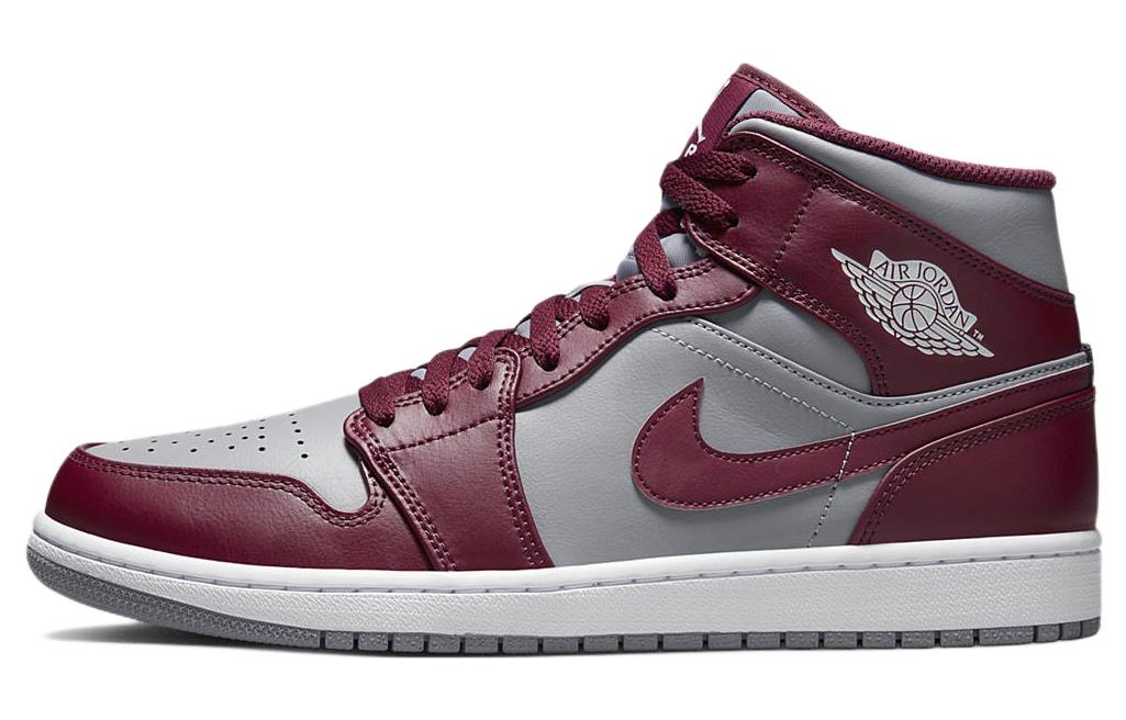 Jordan Air Jordan 1 mid \"team red\" trend mid-top retro basketball shoes men's gray red