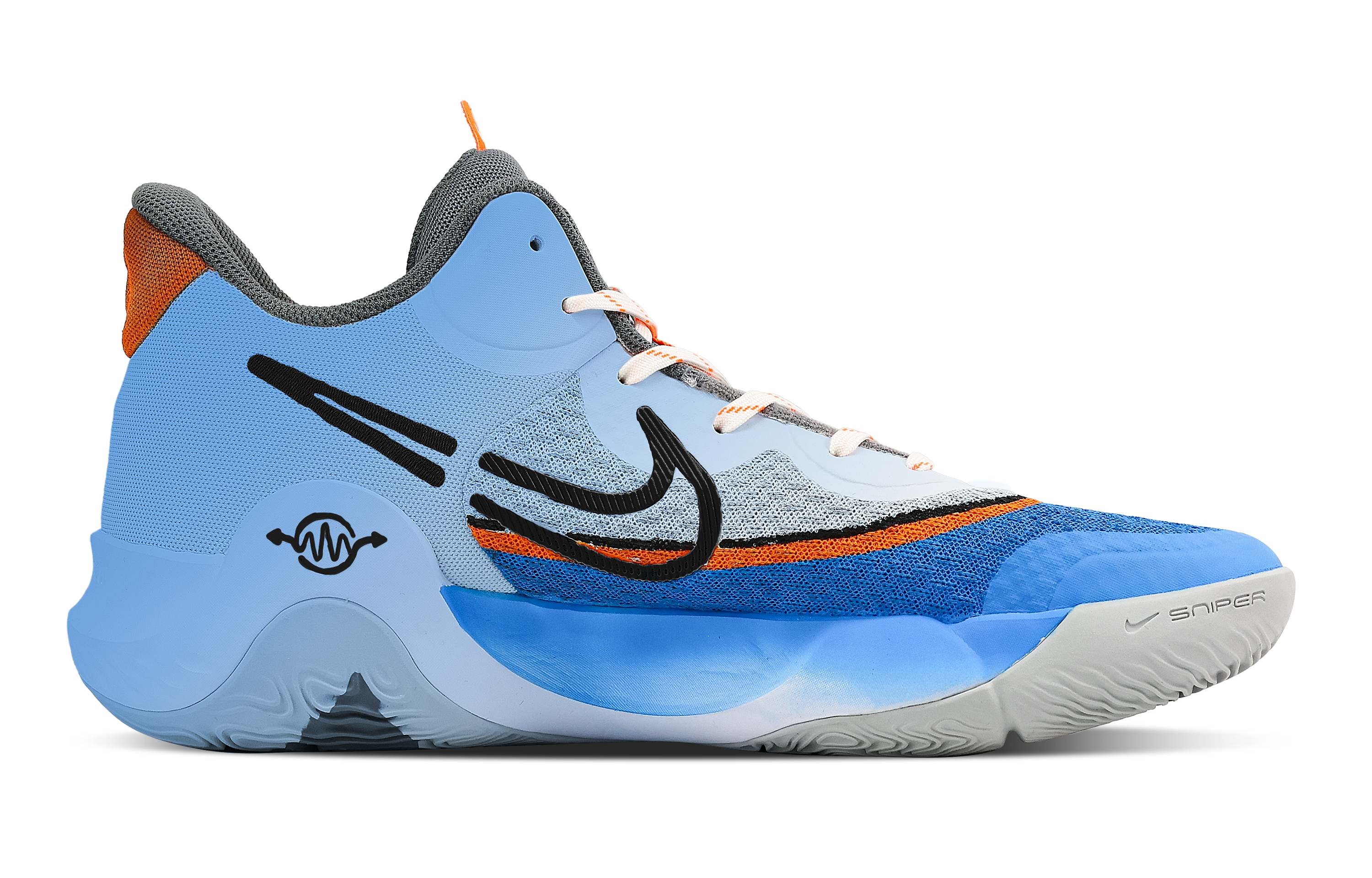 Nike KD Trey 5 IX Phantom Wind Chaser Cushioning, Wear Resistant Mid top Basketball Shoes Unisex Blue Orange