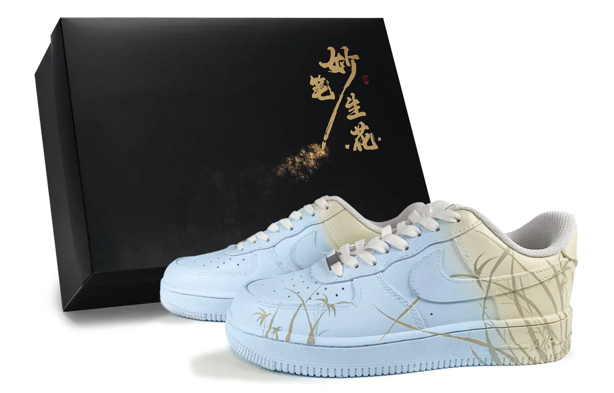 Nike Air Force 1 Wondrous Brush Blossoms, Misty Blue Veil Low top Skateboard Shoes Unisex Blue Yellow