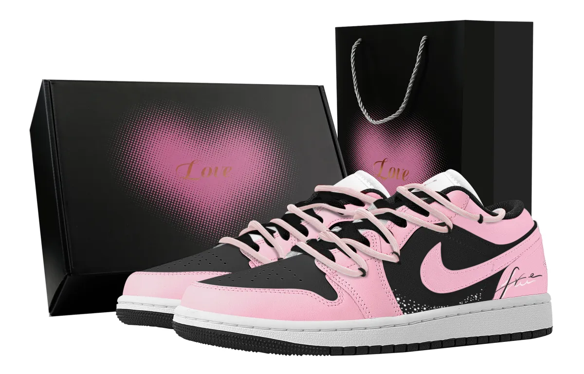 Jordan Air Jordan 1 Cherry, Heart Box Abrasion Resistant Low top Vintage Basketball Shoes Women's Black Pink