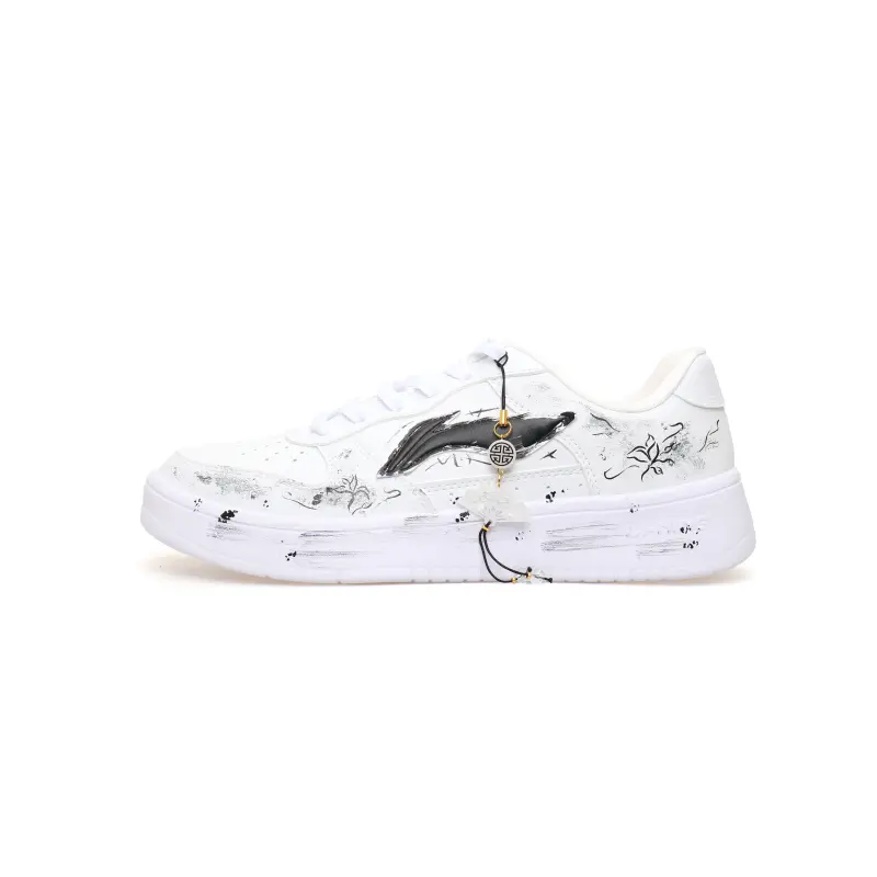 Li Ning Floating Boat Slip Resistant, Abrasion Resistant, Breathable Low top Skateboard Shoes Unisex White Black