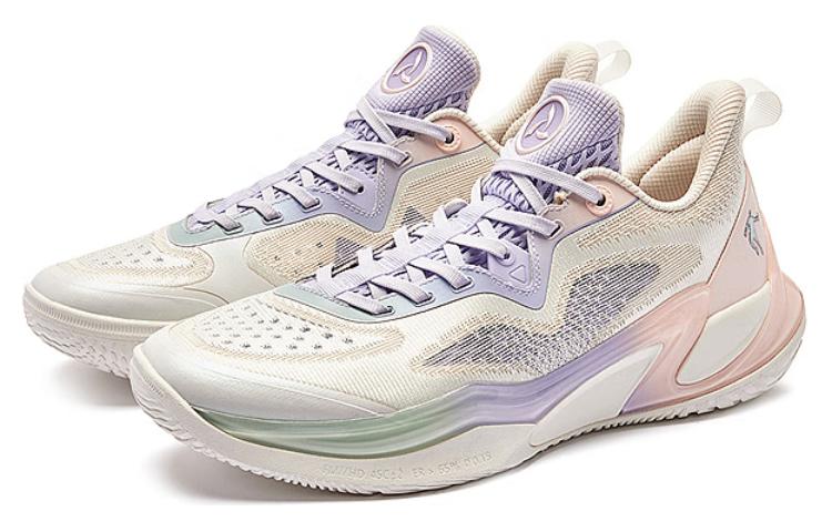 QIAODAN Wind Blade 4 Cushioning Support Abrasion Resistant Slip Resistant Low top Basketball Shoes Men’s White Purple