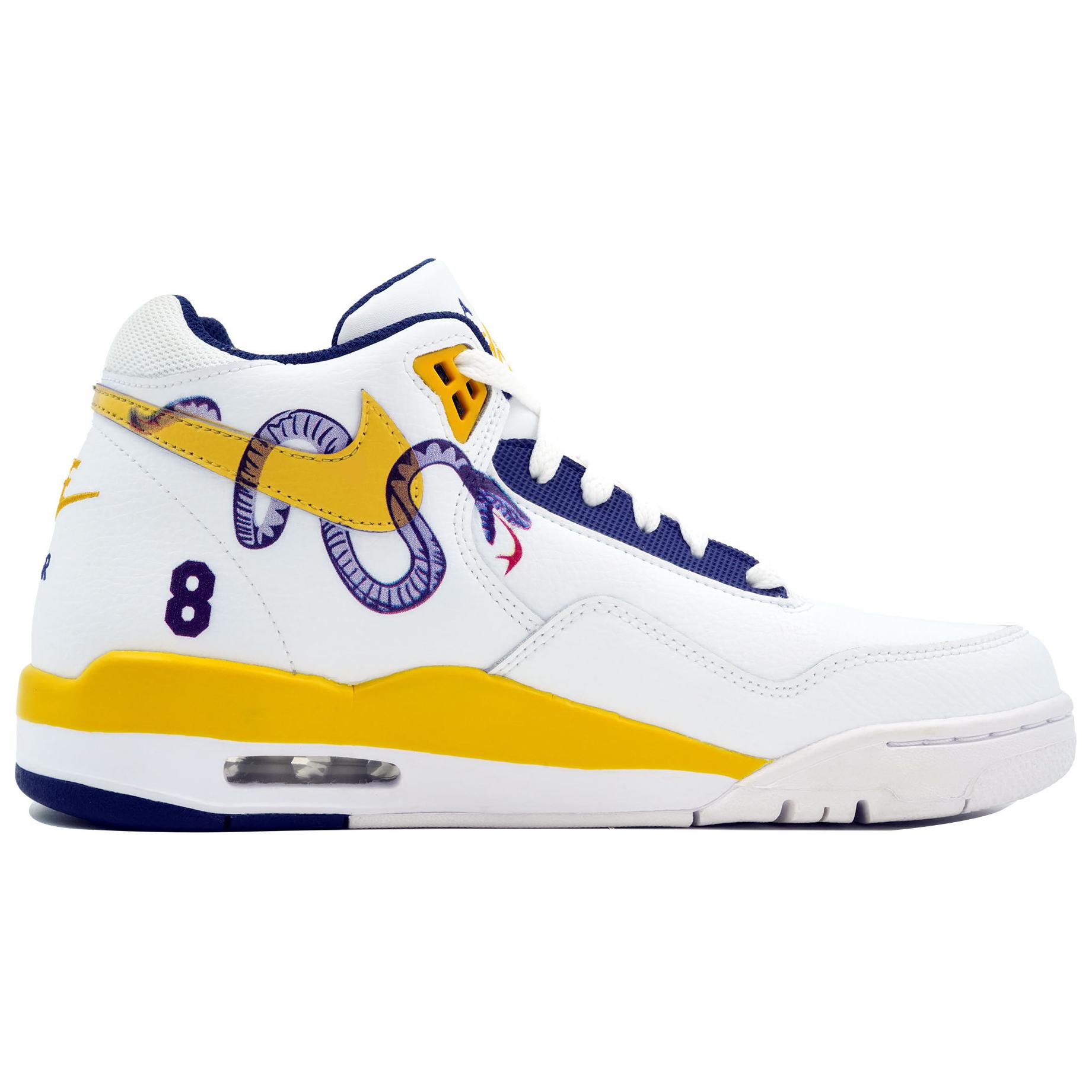 Nike Flight Legacy Kaleidoscope, Purple Gold Black Mamba, Box Mid top Vintage Basketball Shoes Men’s Yellow White