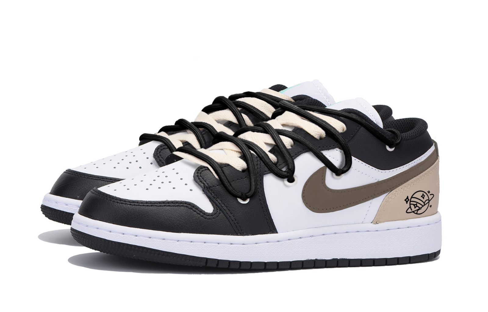 Jordan Air Jordan 1 Slip Resistant Abrasion Resistant Low top Vintage Basketball Shoes Men’s Black White Brown