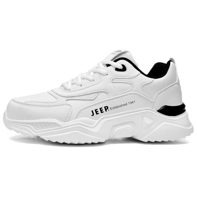 JEEP SPIRIT Год Лошади Эксклюзив Jeep Sport Small белый Кожаная лапша для отдыха Универсальный модные Бегущий папа в стиле туристического колледжа белый Поездка на работу толстая Истирание водонепроницаемый воздухопроницаемый Более легкое увеличение высокая Низкие кроссовки для походов на открытом воздухе мужской стиль белый черный