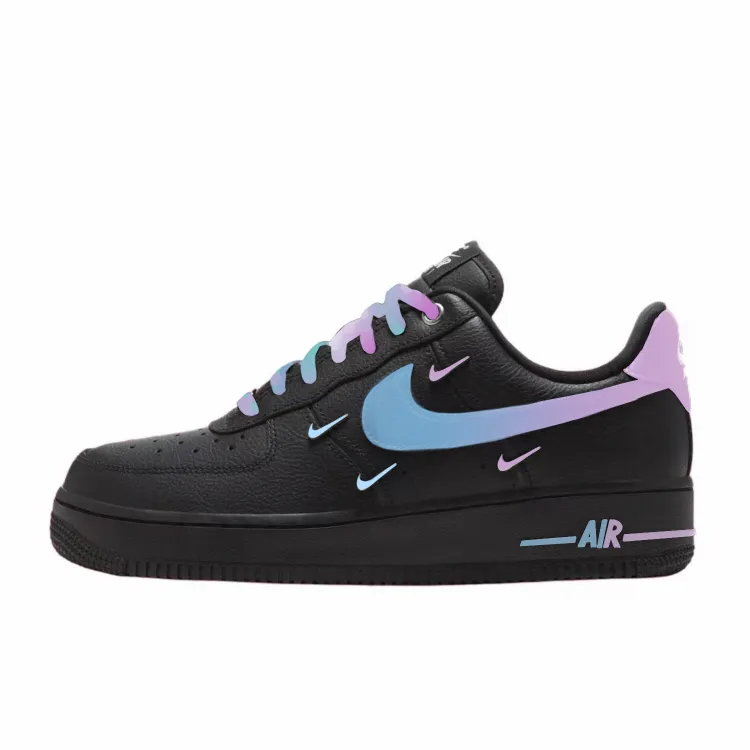 Nike Air Force 1 Abrasion Resistant Low top Skateboard Shoes Women's Black Blue Purple