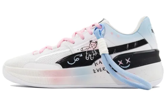 PUMA Clyde Hardwood Team Enjoy The Thrill Of Trying Abrasion Resistant Low top Basketball Shoes Men's Pink Blue