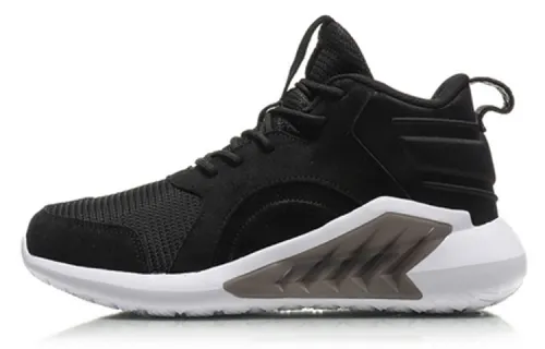 Li Ning Lightweight Support Mid top Vintage Basketball Shoes Unisex Black White