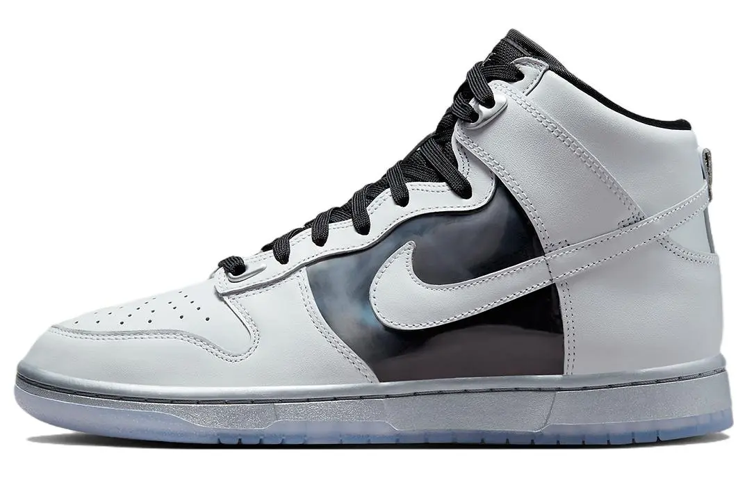 Nike Dunk High top Skateboard Shoes Women's White Silver