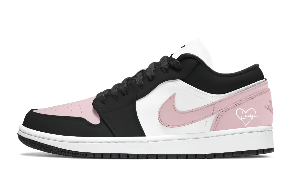 Jordan Air Jordan 1 Black Pink, Couple, Lover Cushioning, Wear Resistant Low top Vintage Basketball Shoes Unisex Pink