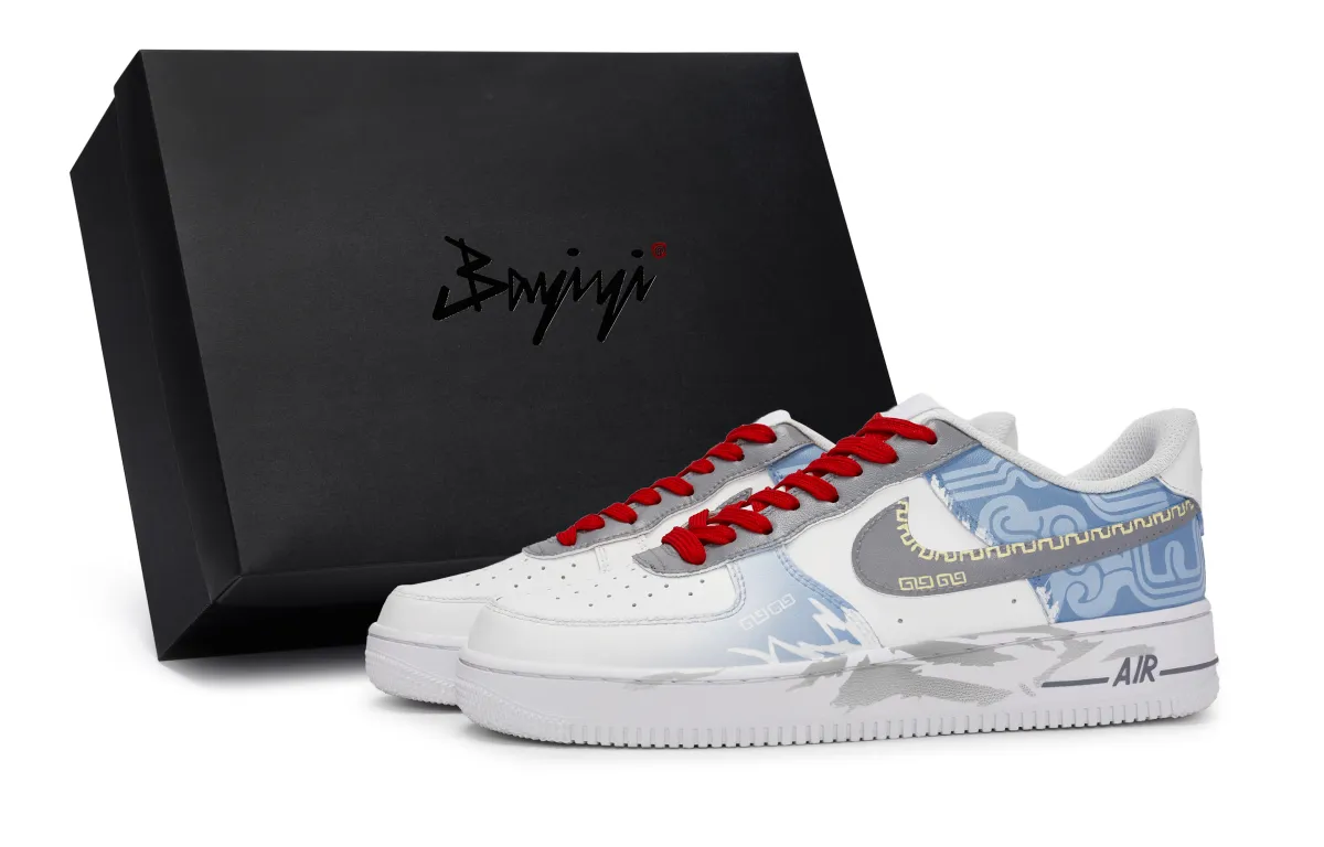 Nike Air Force 1 Slip Resistant Abrasion Resistant Low top Skateboard Shoes Unisex White Blue Gray