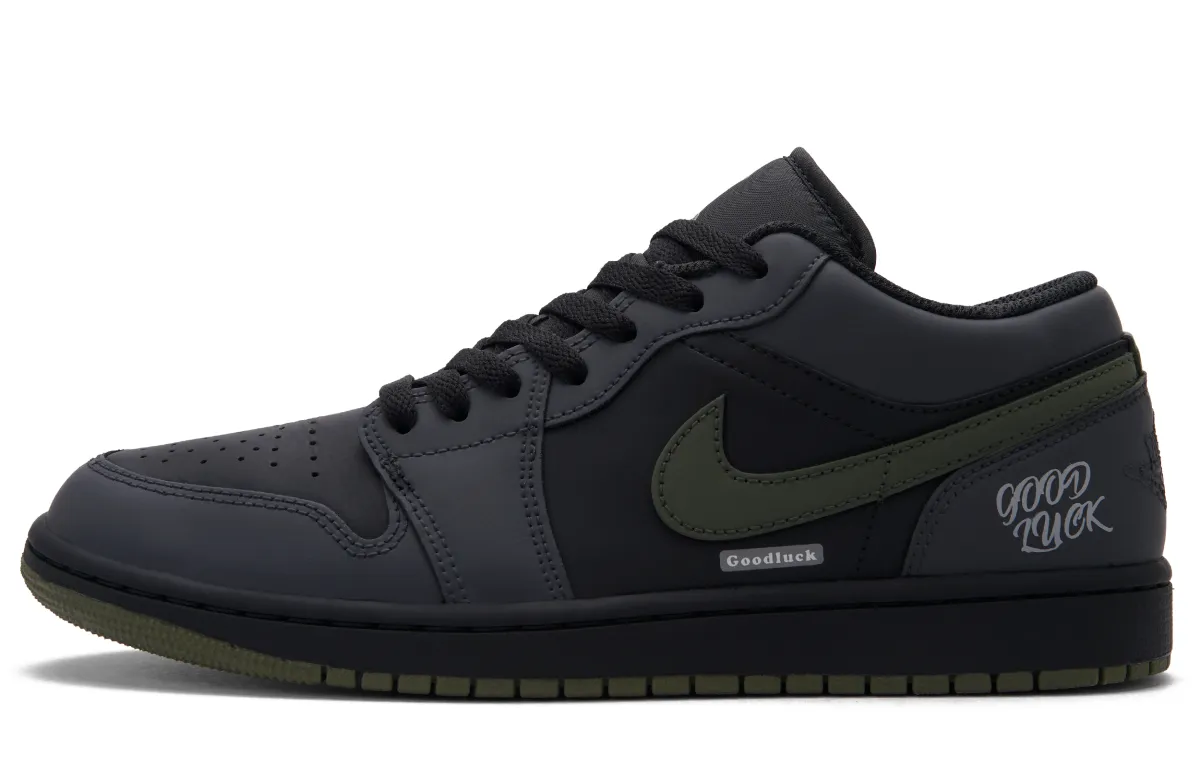 Jordan Air Jordan 1 Olive Samurai Low top Vintage Basketball Shoes Unisex Black Gray Green