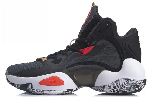 Li Ning Power 6 V2 Abrasion Resistant Cushioning Slip Resistant Mid top Basketball Shoes Men's Black Red