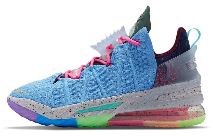 Nike Lebron 18 EP \"Best 1-9\" James 18 round head lace fabric synthetic leather TPU shock-absorbing, anti-slip wear-resistant wrapping support Middle-top practical basketball shoes Men's blue Domestic version