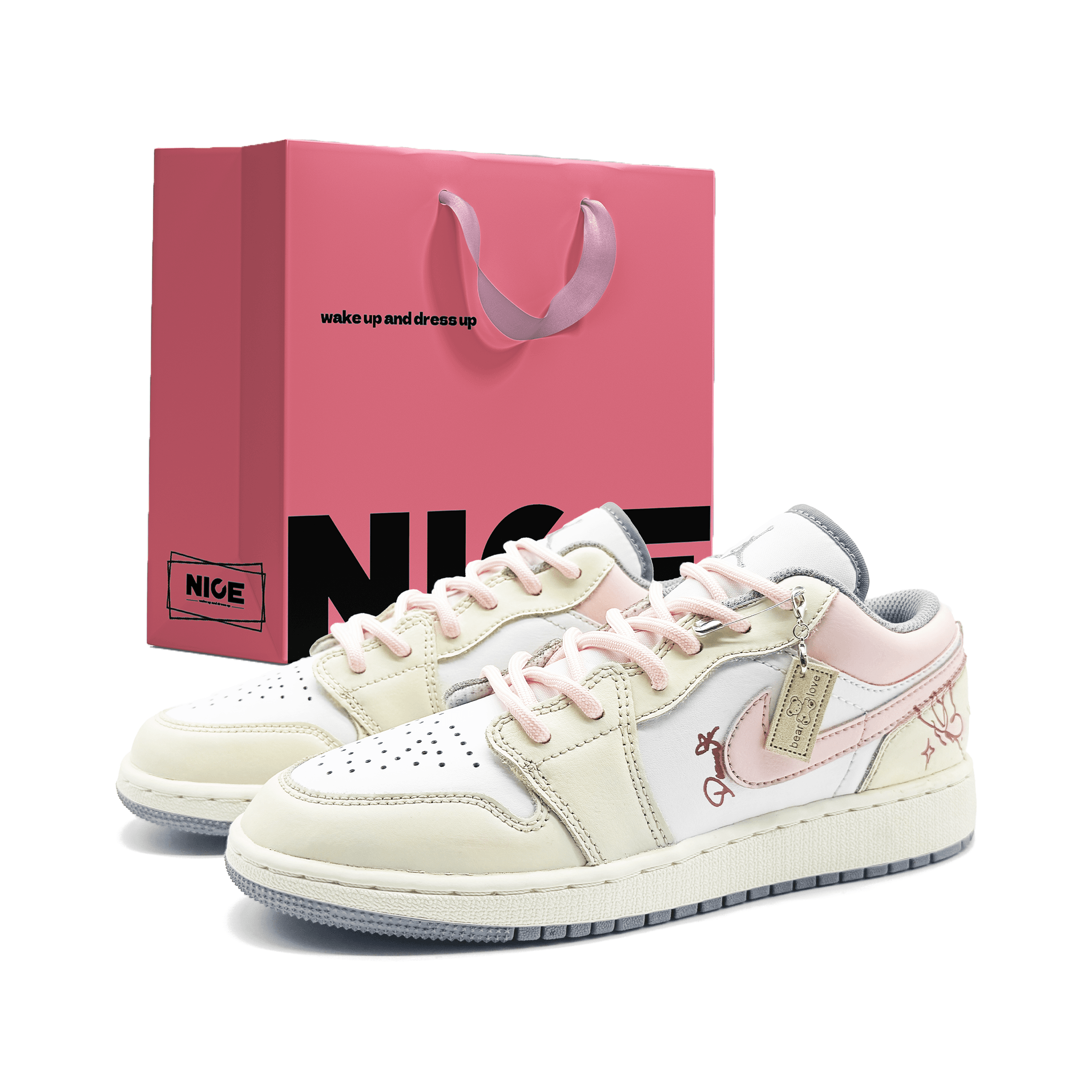Jordan Air Jordan 1 Cushioning, Wear Resistant Low top Vintage Basketball Shoes Women’s Pink White
