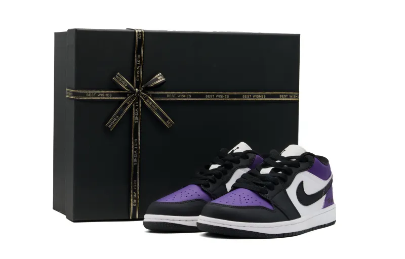 Jordan Air Jordan 1 Abrasion Resistant Low top Vintage Basketball Shoes Unisex Black White Purple