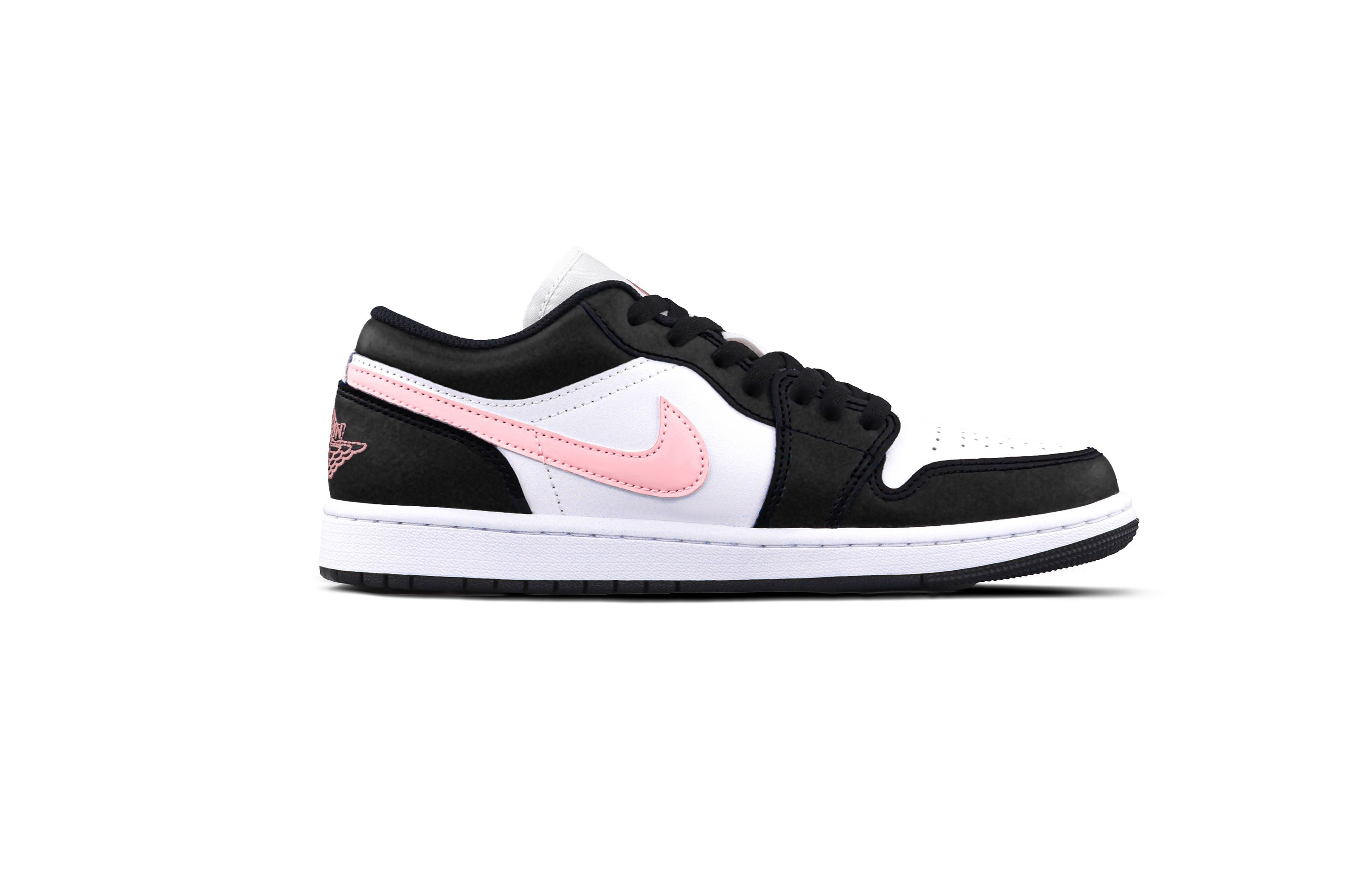 Jordan Air Jordan 1 Black Pink Toes Cushioning, Wear Resistant Low top Vintage Basketball Shoes Unisex Black White Pink