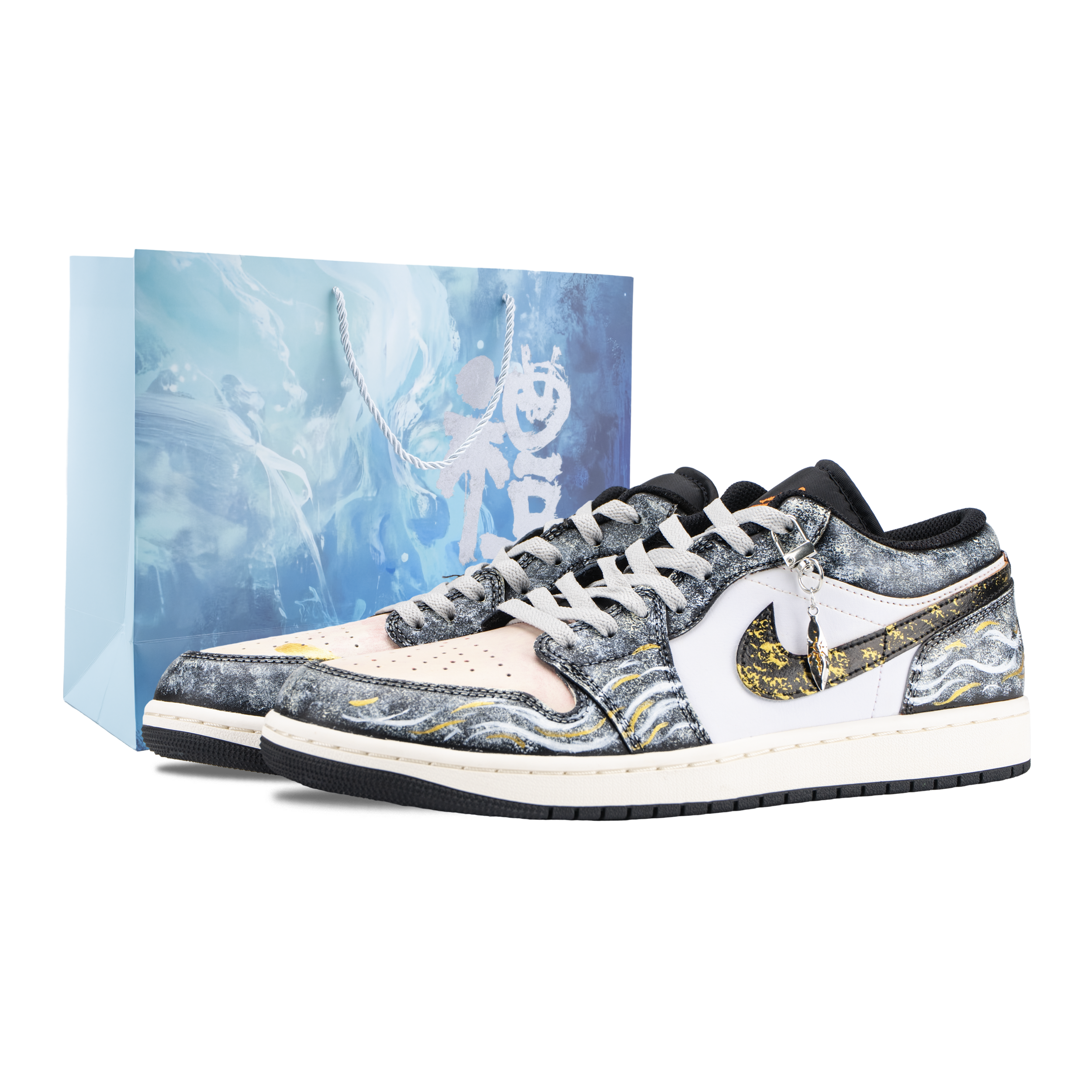 Jordan Air Jordan 1 Starry Sea Pearl Abrasion Resistant Low top Vintage Basketball Shoes Unisex Gray Gold