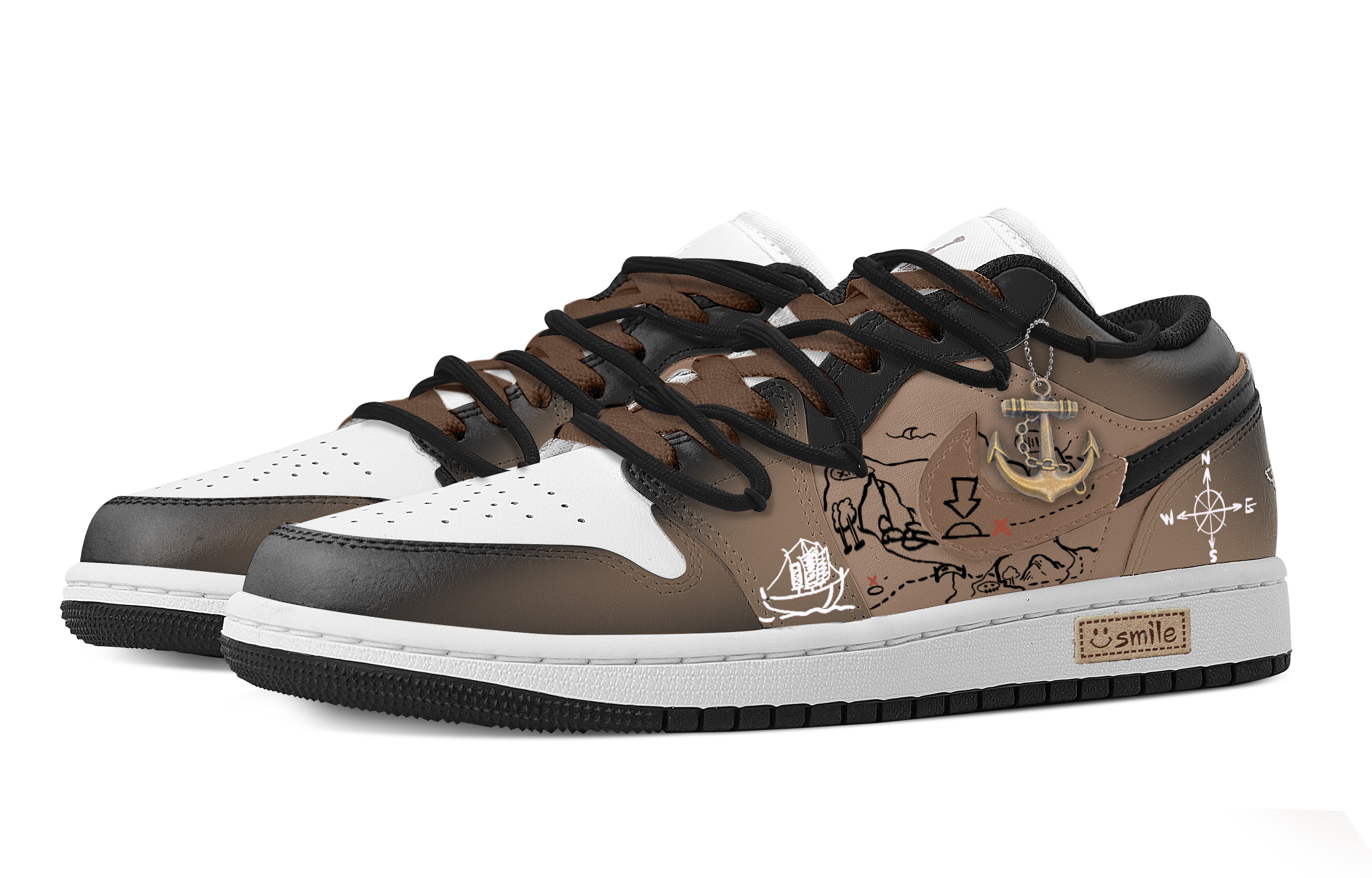 Jordan Air Jordan 1 Treasure Map, Fluid Bear Abrasion Resistant Low top Vintage Basketball Shoes Women’s Black Brown