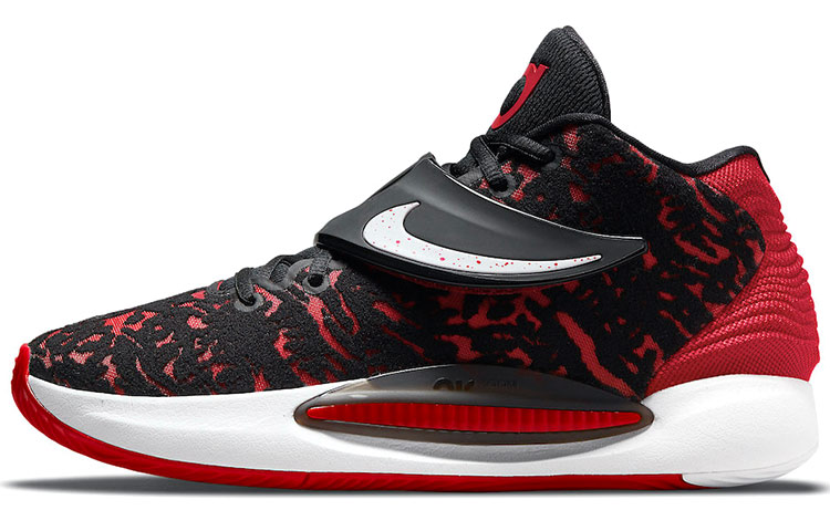 Nike KD 14 \"Bred\" Comfortable, shock-absorbing, non-slip, wear-resistant, wrapped support, mid-top basketball shoes, men's style, black and red, foreign version