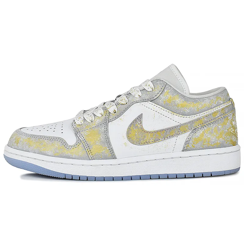 Jordan Air Jordan 1 Wear resistant And Lightweight Low top Vintage Basketball Shoes Unisex Gold Gray