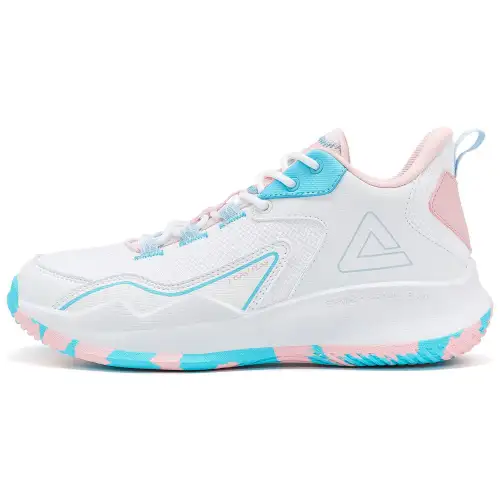 PEAK TP9 Team Slip Resistant, Abrasion Resistant, Rebound Mid top Basketball Shoes Women's White Blue Pink