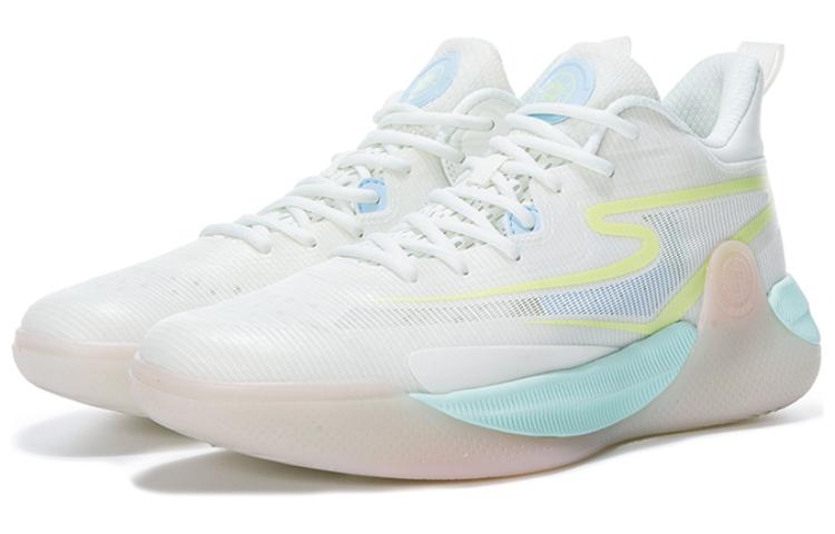 Erke Cushioning Slip Resistant Abrasion Resistant Breathable Mid top Basketball Shoes Men’s White Yellow